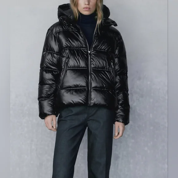 NWT - Massimo Dutti Women's Water Repellent Metallic Puffer Jacket - Size XL - Picture 2 of 15